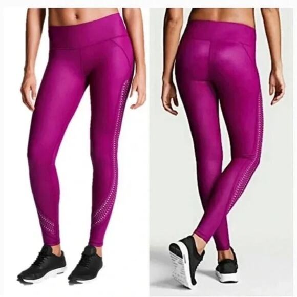 Victoria Secret Sport Knockout Tight Pants Pink Plum Laser Cut Women’s Small - Picture 1 of 7